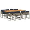 vidaXL 9 Piece Garden Dining Set with Cushions Grey Poly Rattan