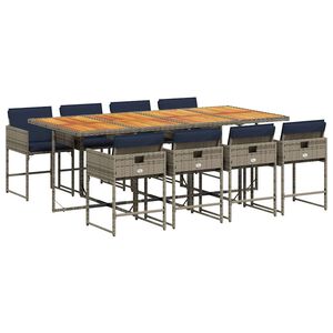 vidaXL 9 Piece Garden Dining Set with Cushions Grey Poly Rattan