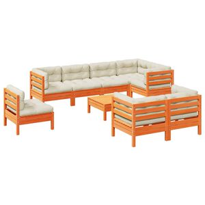 vidaXL 9 Piece Garden Sofa Set with Cushions Wax Brown Solid Wood Pine