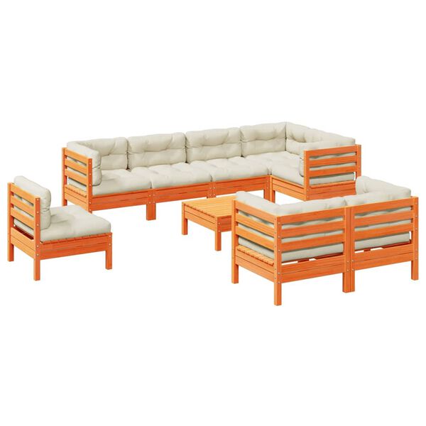 vidaXL 9 Piece Garden Sofa Set with Cushions Wax Brown Solid Wood Pine