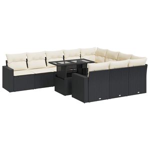 vidaXL 11 Piece Garden Sofa Set with Cushions Black Poly Rattan