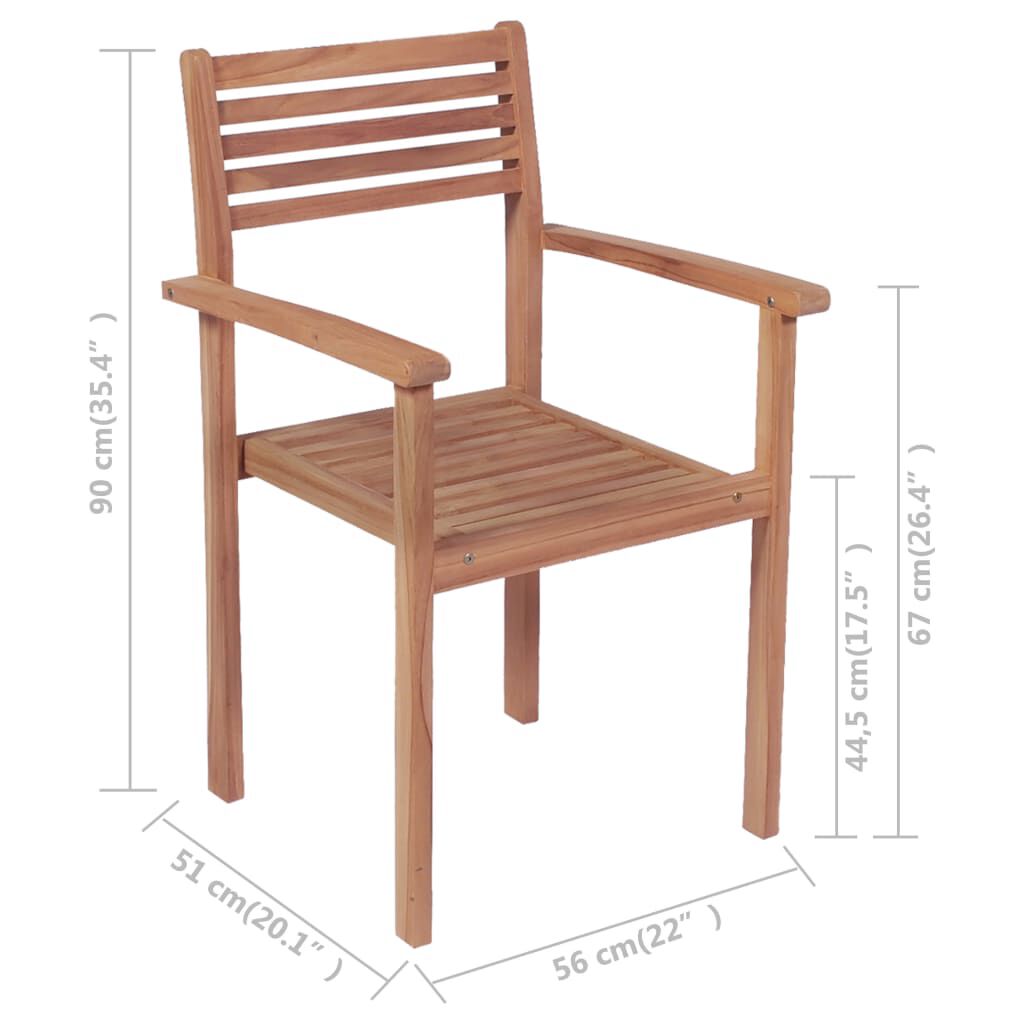 vidaXL Stackable Garden Chairs with Cushions 8 pcs Solid Teak Wood