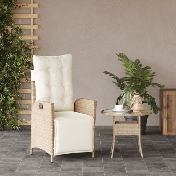 vidaXL Reclining Garden Chair with Footrest Beige Poly Rattan