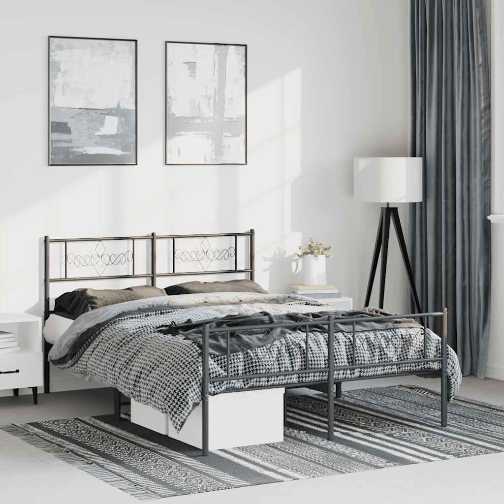 vidaXL Metal Bed Frame without Mattress with Footboard Black 150x200cm