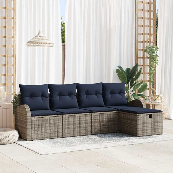 vidaXL 5 Piece Garden Sofa Set with Cushions Grey Poly Rattan