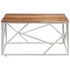 vidaXL Coffee Table Silver Stainless Steel and Solid Acacia Wood