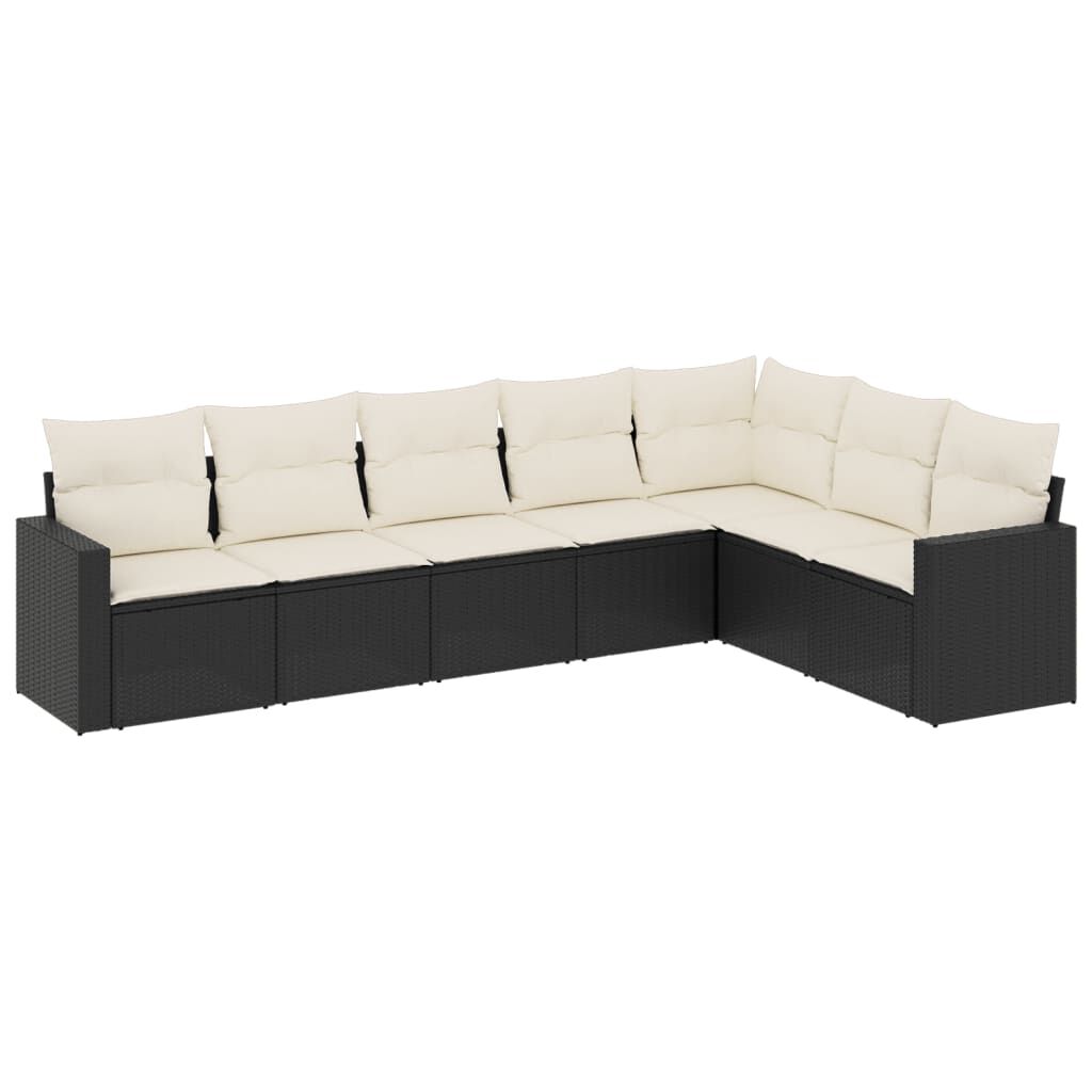 vidaXL 7 Piece Garden Sofa Set with Cushions Black Poly Rattan