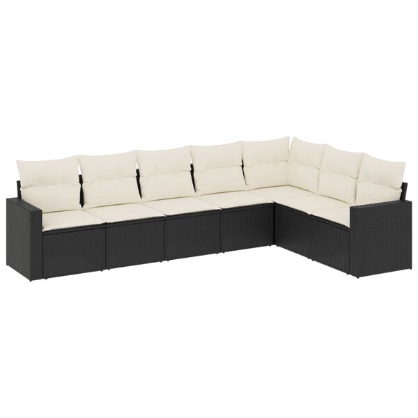 vidaXL 7 Piece Garden Sofa Set with Cushions Black Poly Rattan