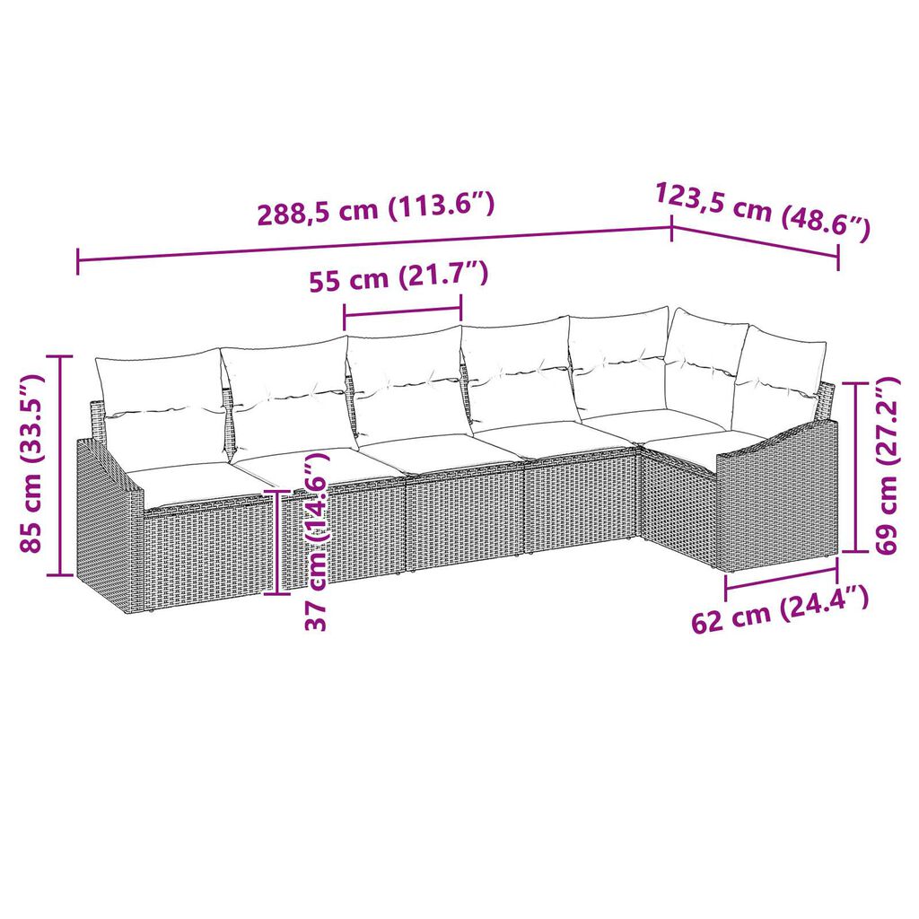 vidaXL 7 Piece Garden Sofa Set with Cushions Black Poly Rattan