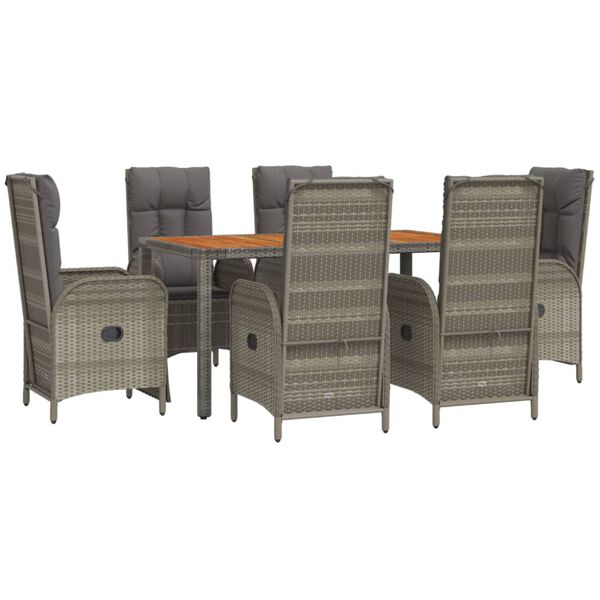 vidaXL 7 Piece Garden Dining Set with Cushions Grey Poly Rattan