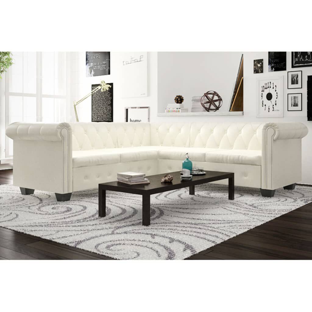 vidaXL Chesterfield Corner Sofa 5-Seater White Faux Leather