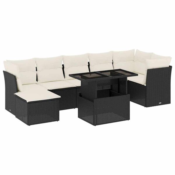 vidaXL 8 Piece Garden Sofa Set with Cushions Black Poly Rattan