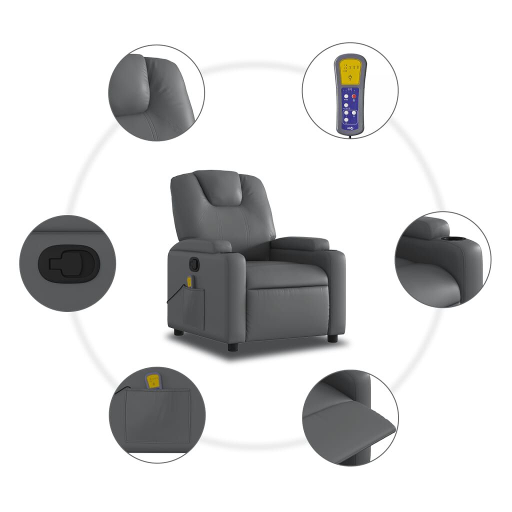 vidaXL Massage Recliner Chair Grey Faux Leather
