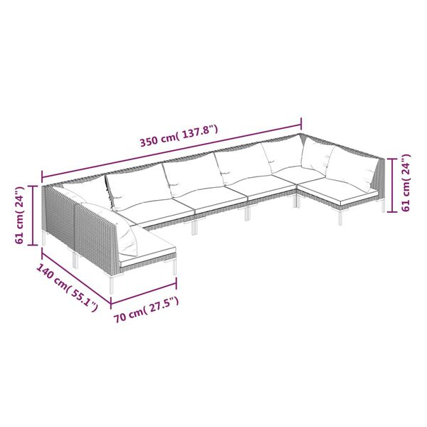 vidaXL 7 Piece Garden Lounge Set with Cushions Poly Rattan Dark Grey