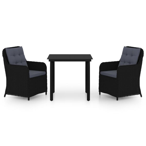 vidaXL 3 Piece Garden Dining Set Black