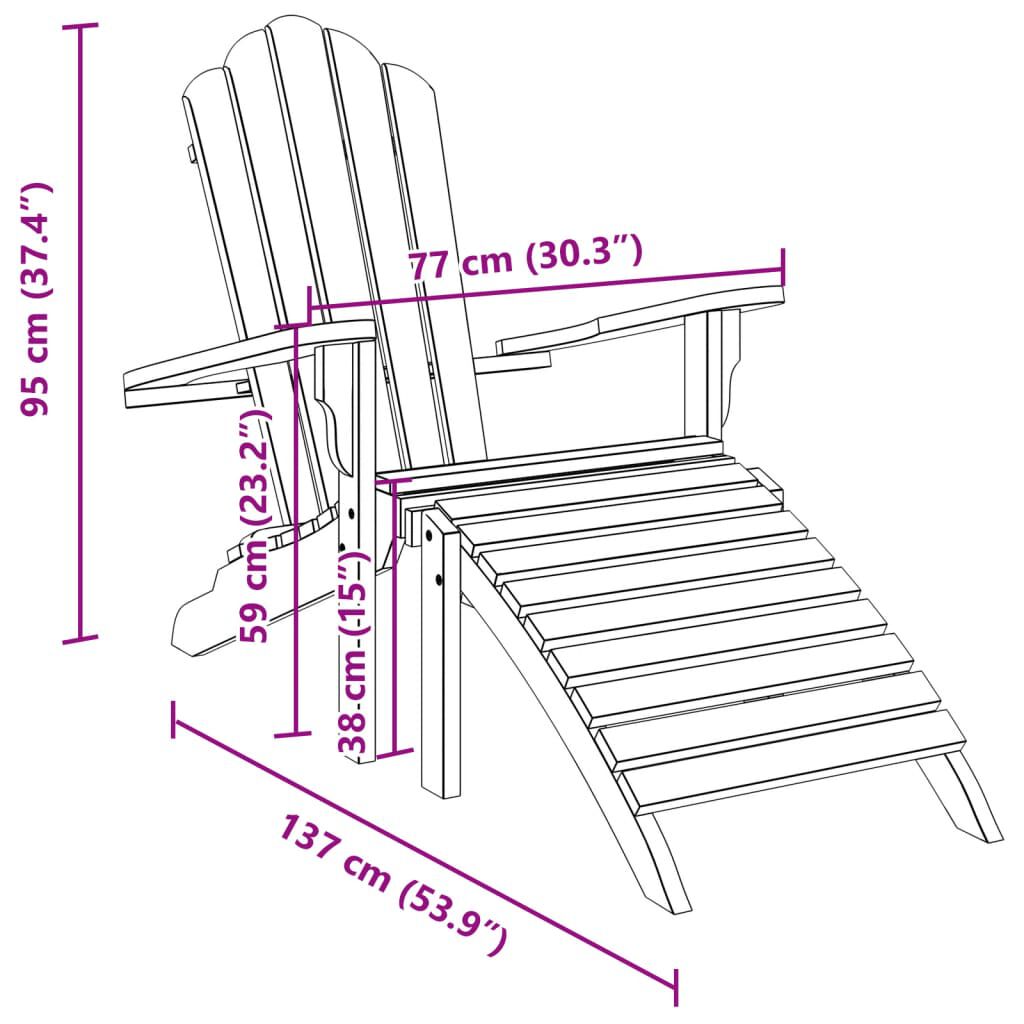 vidaXL Garden Adirondack Chair with Footrest Solid Wood Teak