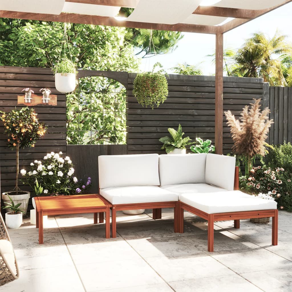 vidaXL 4 Piece Garden Lounge Set with Cushions Cream Solid Acacia Wood
