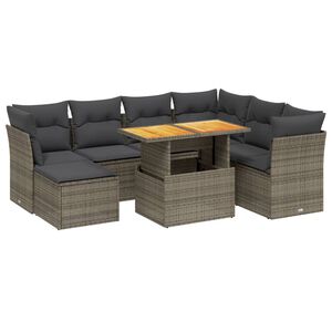 vidaXL 8 Piece Garden Sofa Set with Cushions Grey Poly Rattan