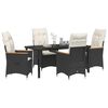vidaXL Garden Dining Set with Cushion 5 pcs Black Poly Rattan