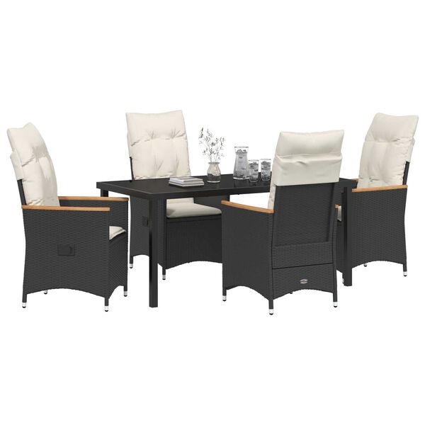 vidaXL Garden Dining Set with Cushion 5 pcs Black Poly Rattan
