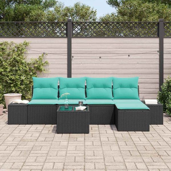 vidaXL Garden Sofa Set with Cushion 6 pcs Black Poly Rattan