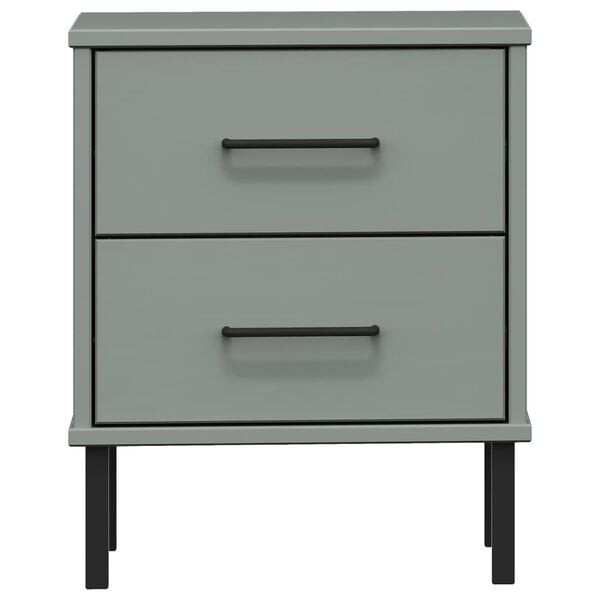 vidaXL Bedside Cabinet with Metal Legs Grey Solid Wood Pine OSLO