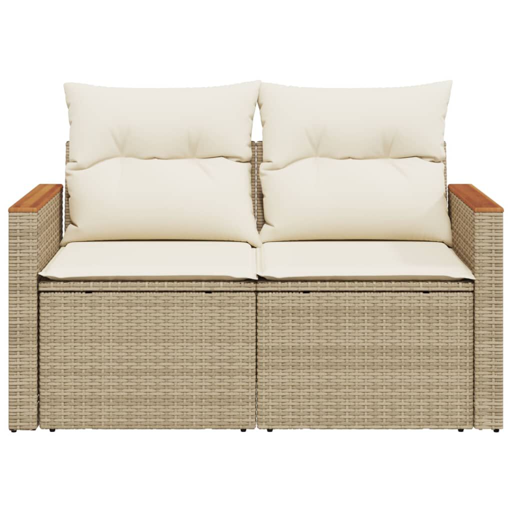 vidaXL Garden Sofa with Cushions 2-Seater Beige Poly Rattan