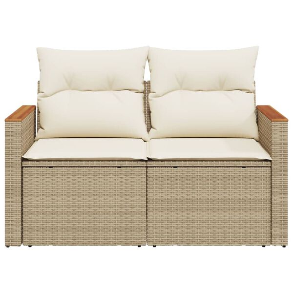 vidaXL Garden Sofa with Cushions 2-Seater Beige Poly Rattan