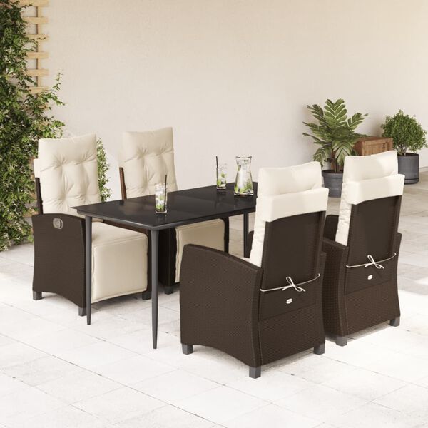 vidaXL 5 Piece Garden Dining Set with Cushions Brown Poly Rattan