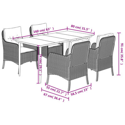 vidaXL 5 Piece Garden Dining Set with Cushions Beige Poly Rattan