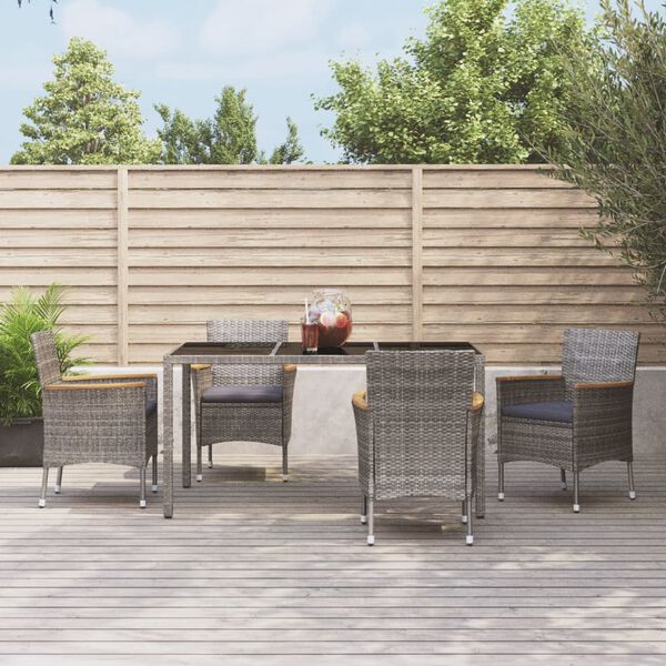 vidaXL 5 Piece Garden Dining Set with Cushions Grey Poly Rattan