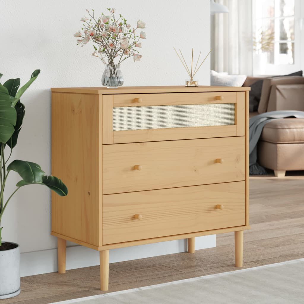 vidaXL Drawer Cabinet SENJA Rattan Look Brown 80x40x80 cm Solid Wood Pine