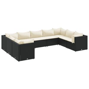 vidaXL 9 Piece Garden Lounge Set with Cushions Black Poly Rattan