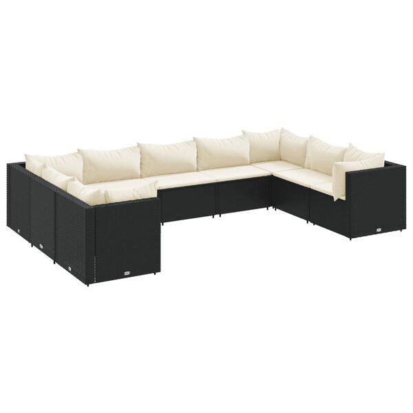 vidaXL 9 Piece Garden Lounge Set with Cushions Black Poly Rattan