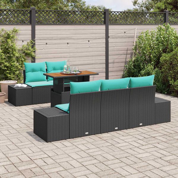 vidaXL 6 Piece Garden Sofa Set with Cushions Black Poly Rattan