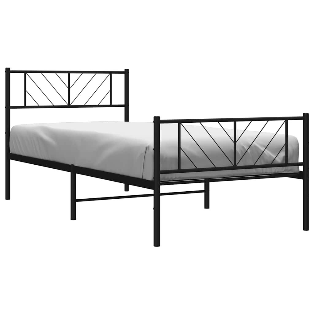 vidaXL Metal Bed Frame without Mattress with Footboard Black 100x190cm