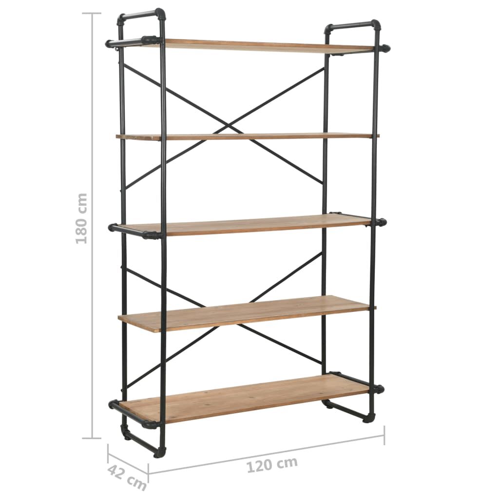 vidaXL Bookcase Solid Firwood and Steel 120x42x180 cm