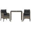 vidaXL 3 Piece Garden Dining Set with Cushions Grey Poly Rattan