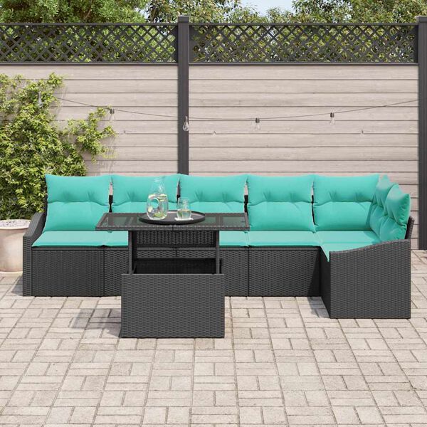 vidaXL Garden Sofa Set with Cushion with Storage 7 pcs Black and blue