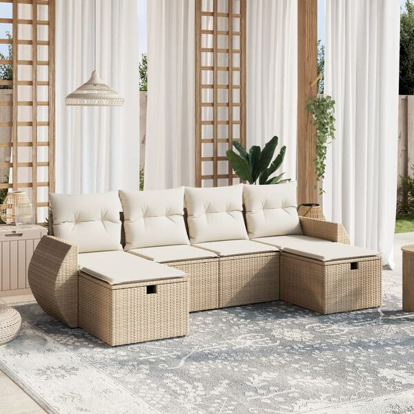 vidaXL 6 Piece Garden Sofa Set with Cushions Beige Poly Rattan