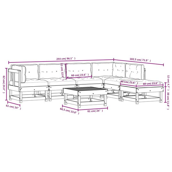 vidaXL 7 Piece Garden Lounge Set with Cushions Solid Wood