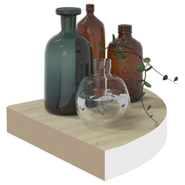 vidaXL Wall Corner Shelf Oak and White 35x35x3.8 cm MDF
