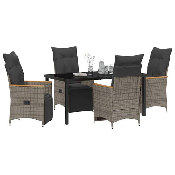 vidaXL Garden Dining Set with Cushion 5 pcs Grey Poly Rattan