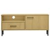 vidaXL TV Cabinet with Metal Legs Brown Solid Wood Pine OSLO
