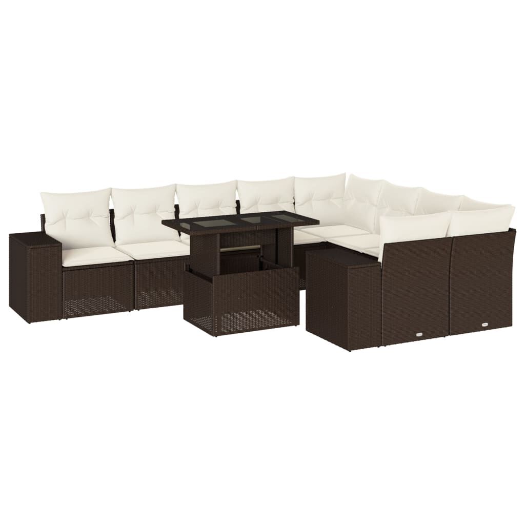 vidaXL 10 Piece Garden Sofa Set with Cushions Brown Poly Rattan