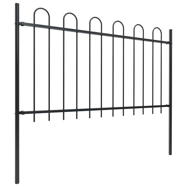 vidaXL Garden Fence with Hoop Top Steel 537x100 cm Black
