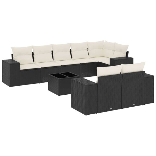 vidaXL 9 Piece Garden Sofa Set with Cushions Black Poly Rattan
