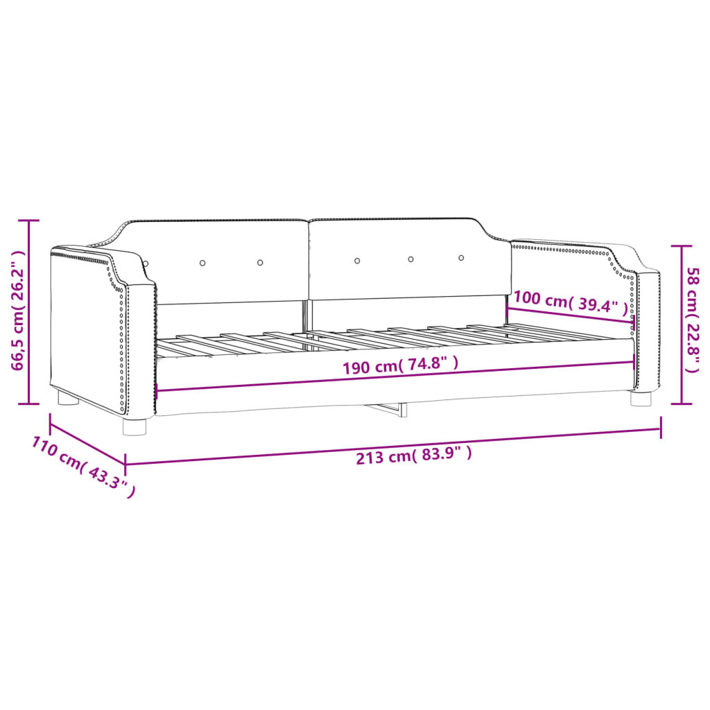 vidaXL Day Bed without Mattress Dark Grey 100x190 cm Fabric