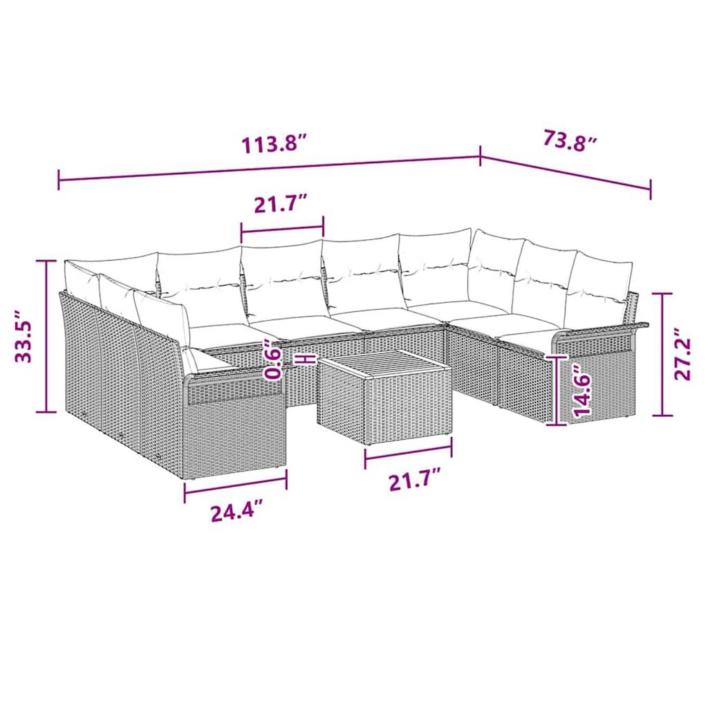 vidaXL Garden Sofa Set 10 pcs Grey Poly rattan