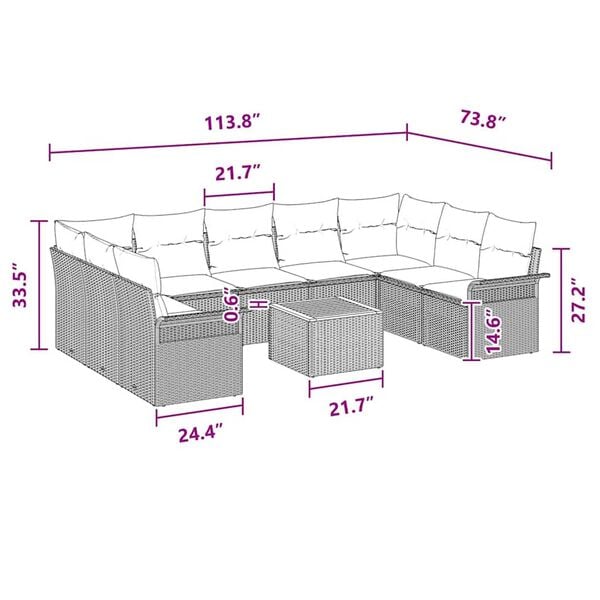 vidaXL Garden Sofa Set 10 pcs Grey Poly rattan